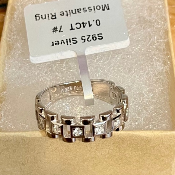 Moissanite And Sterling Silver Presidential or Watchband Style Band Ring | Sz 7 - Picture 3 of 10